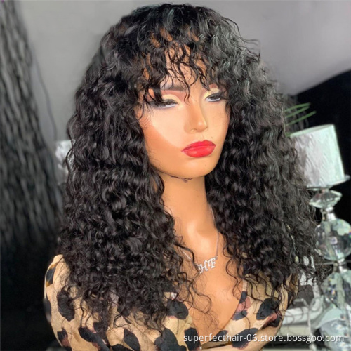 Pixie cut Short Bob Wigs With Bangs Curly Deep Water wave virgin brazilian cuticle aligned wig For Women 100% human hair wigs